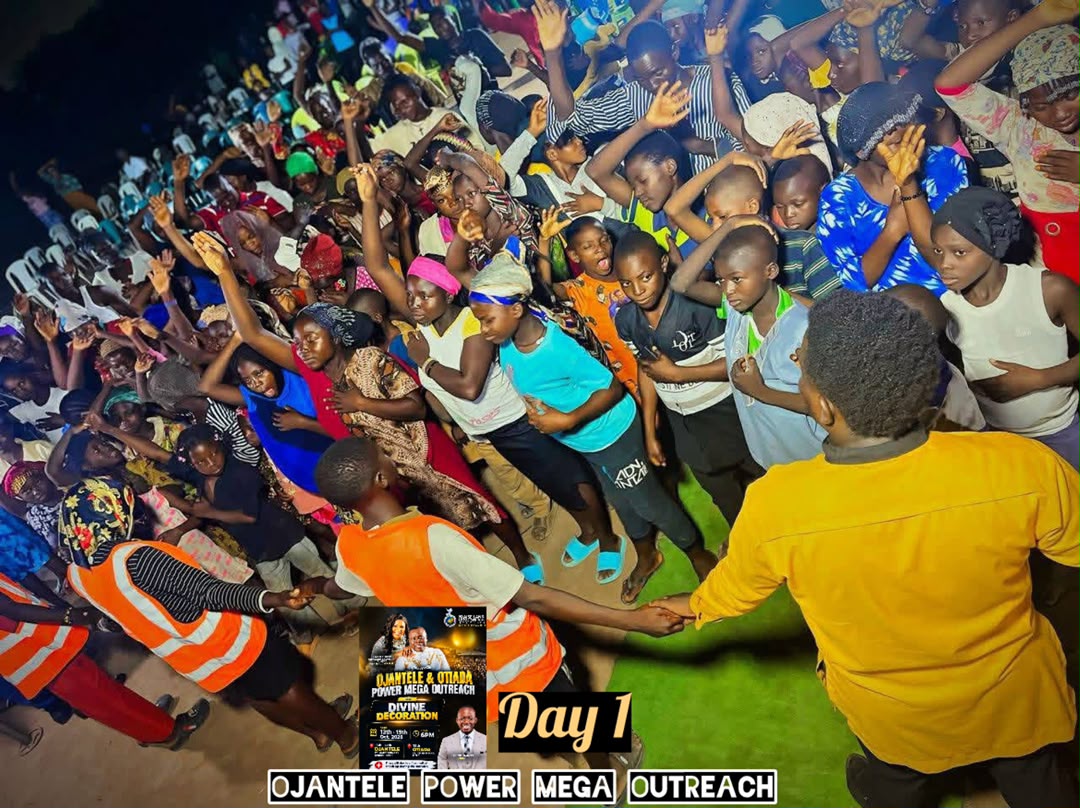 Children and youths rejoicing with hands raised