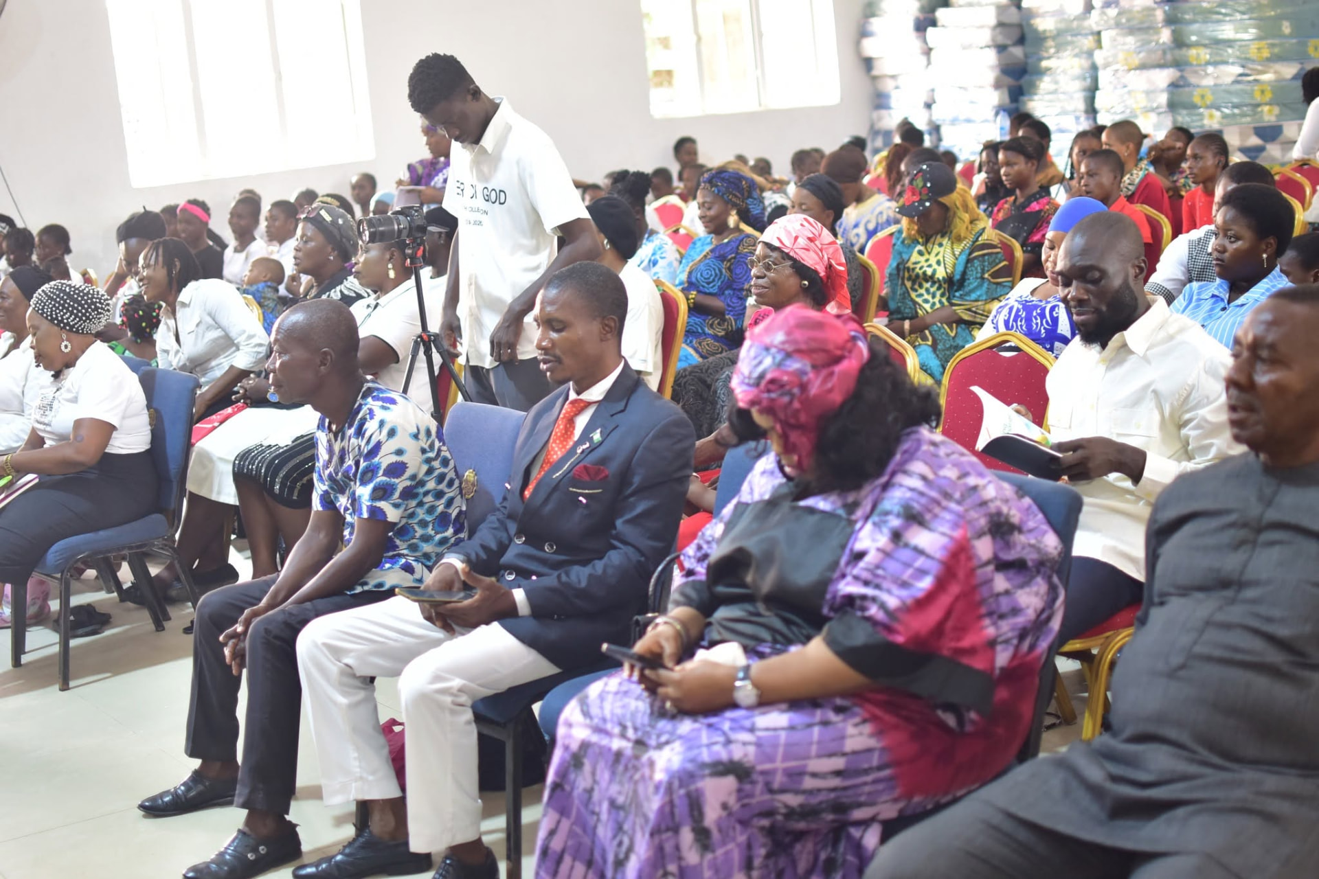 Congregation gathered in reverent prayer
